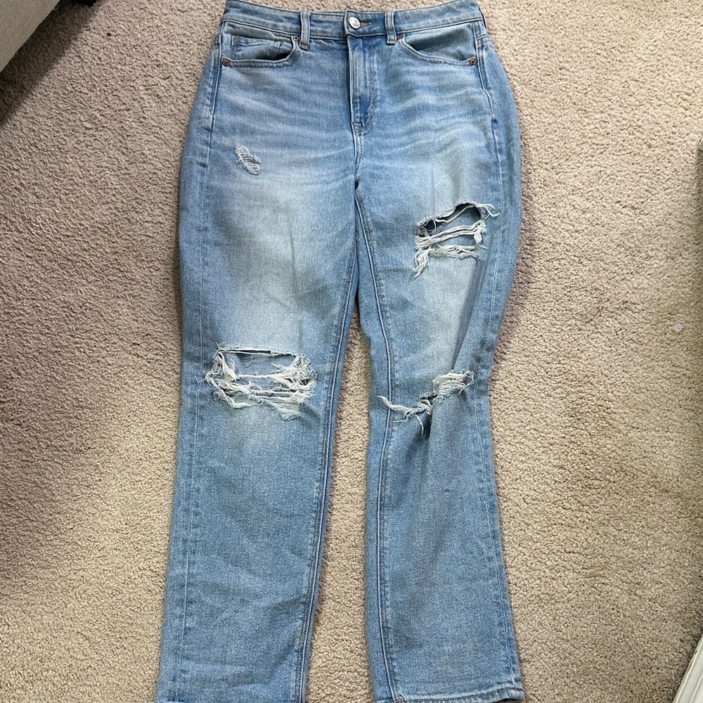 American Eagle Outfitters Light Blue Distressed Straight Leg Jeans